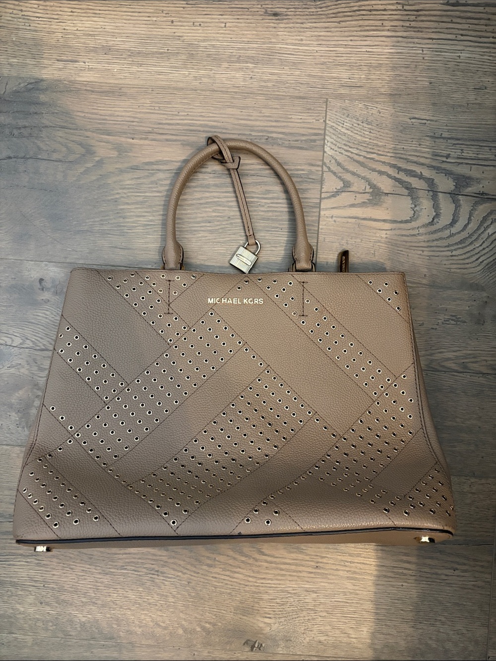 Michael Kors Taupe Perforated Leather Bag with Gold Hardware